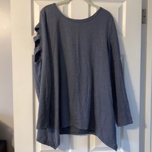 Apt 9 blue sweater with open cut outs on sleeve. Worn 2x’s. Like new.